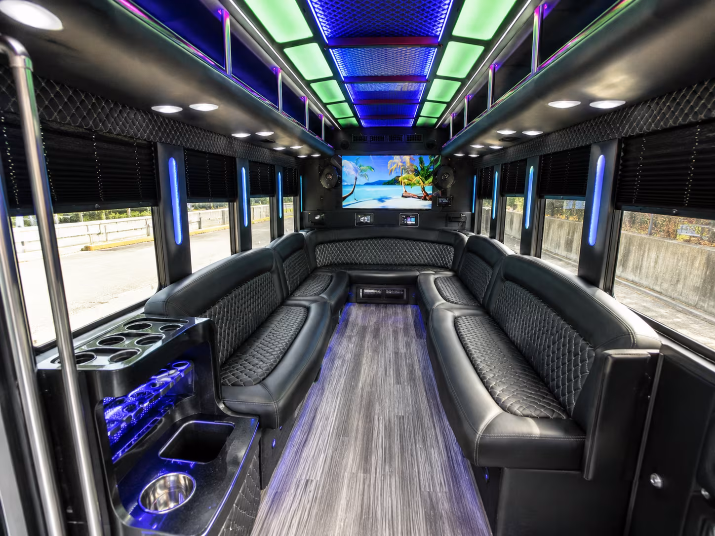 haltom city 18 passenger party bus inside