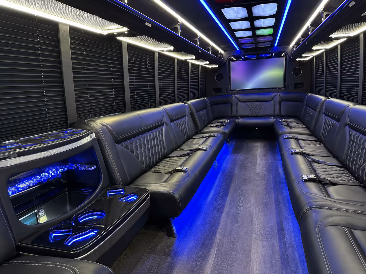 haltom city 20 passenger party bus inside
