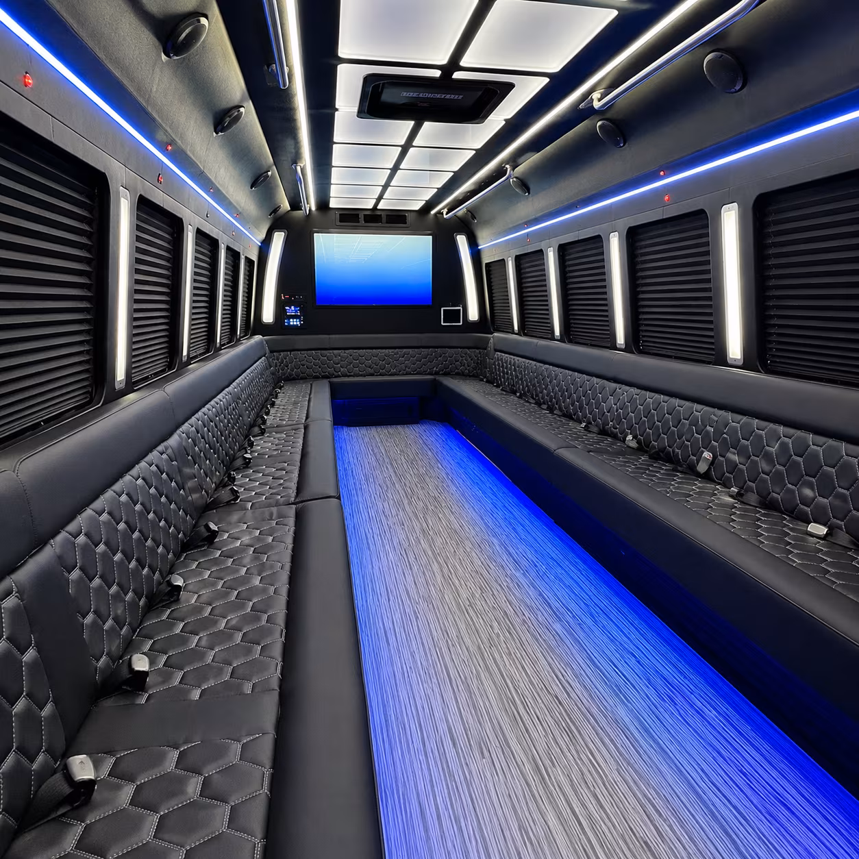 haltom city 50 passenger party bus inside
