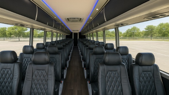 Interior of Charter Bus Company Haltom City's 55 Passenger Charter Bus in Haltom City